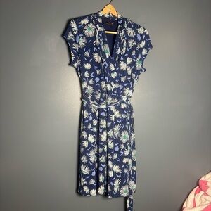 Liz Claiborne Navy Floral Wrap Dress | XL | Cap Sleeve | Tie Waist